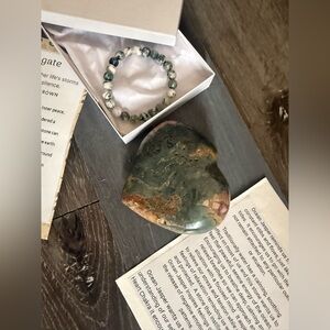 huge genuine Ocean Jaasper heart and tree agate bracelet